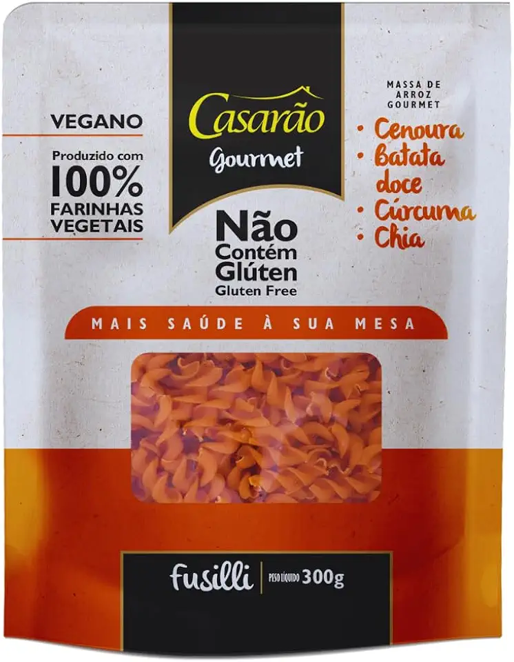 Macarrão de Arroz com Cenoura e Batata Doce Fusilli Sem Glúten Casarão 300g