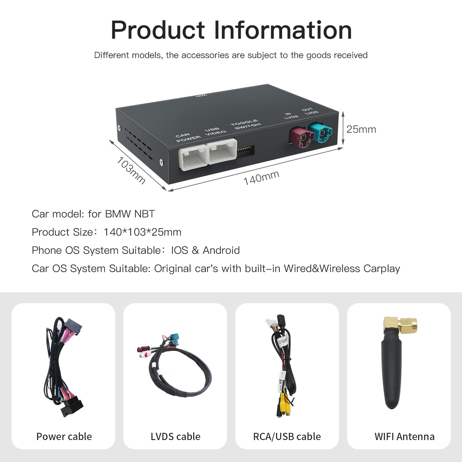 Módulo CarPlay Inalámbrico Android Auto para BMW Sistema NBT Serie 1 2 3 4 5 6 7 X1 X3 X4 X5 X6 2012-2016 I Kit de Conversión Compatible con Mirrorlink y Funciones de Fábrica