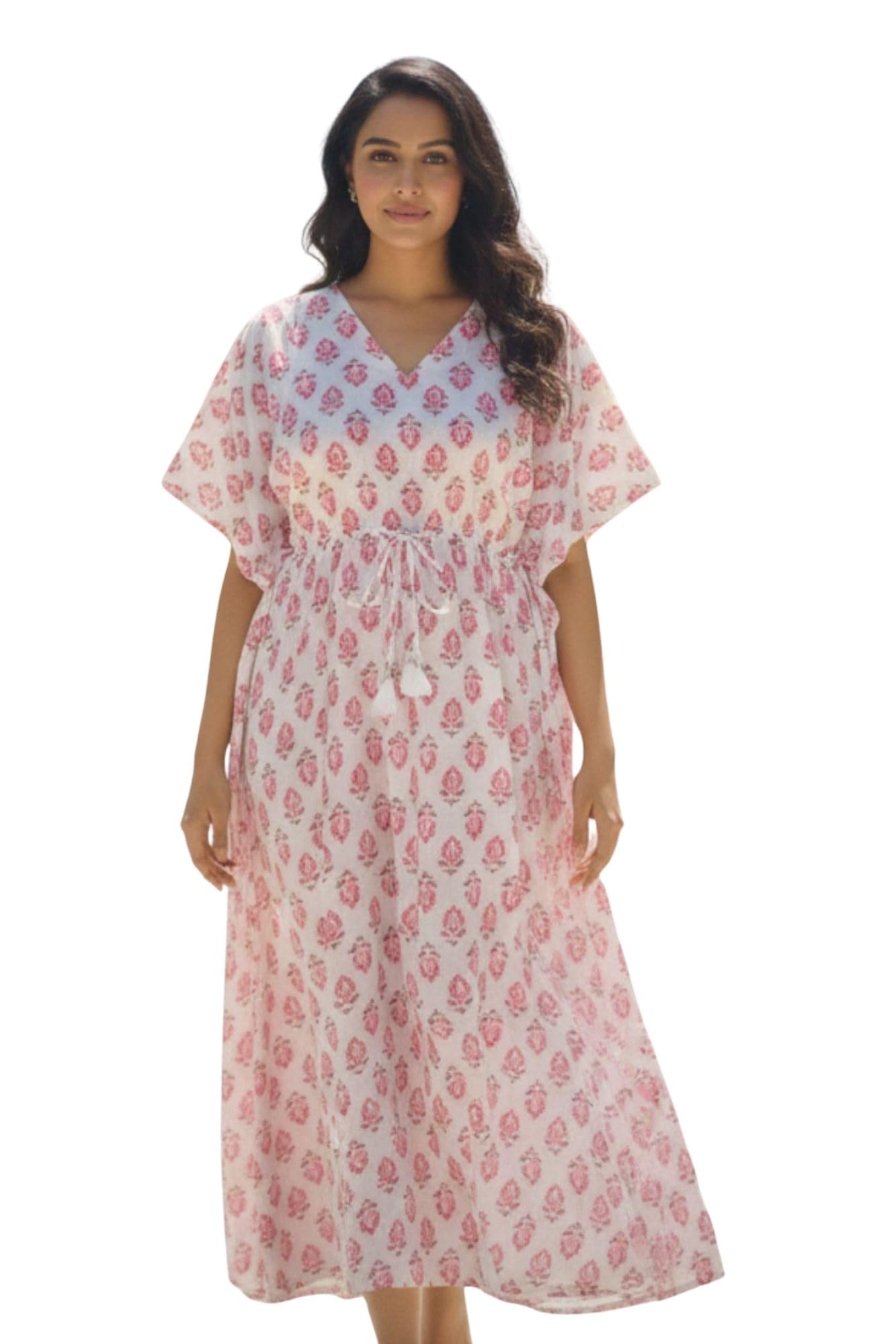 momzjoy Ivory Floral Maternity & Nursing Kaftan | 100% Cotton Dress-picture-12