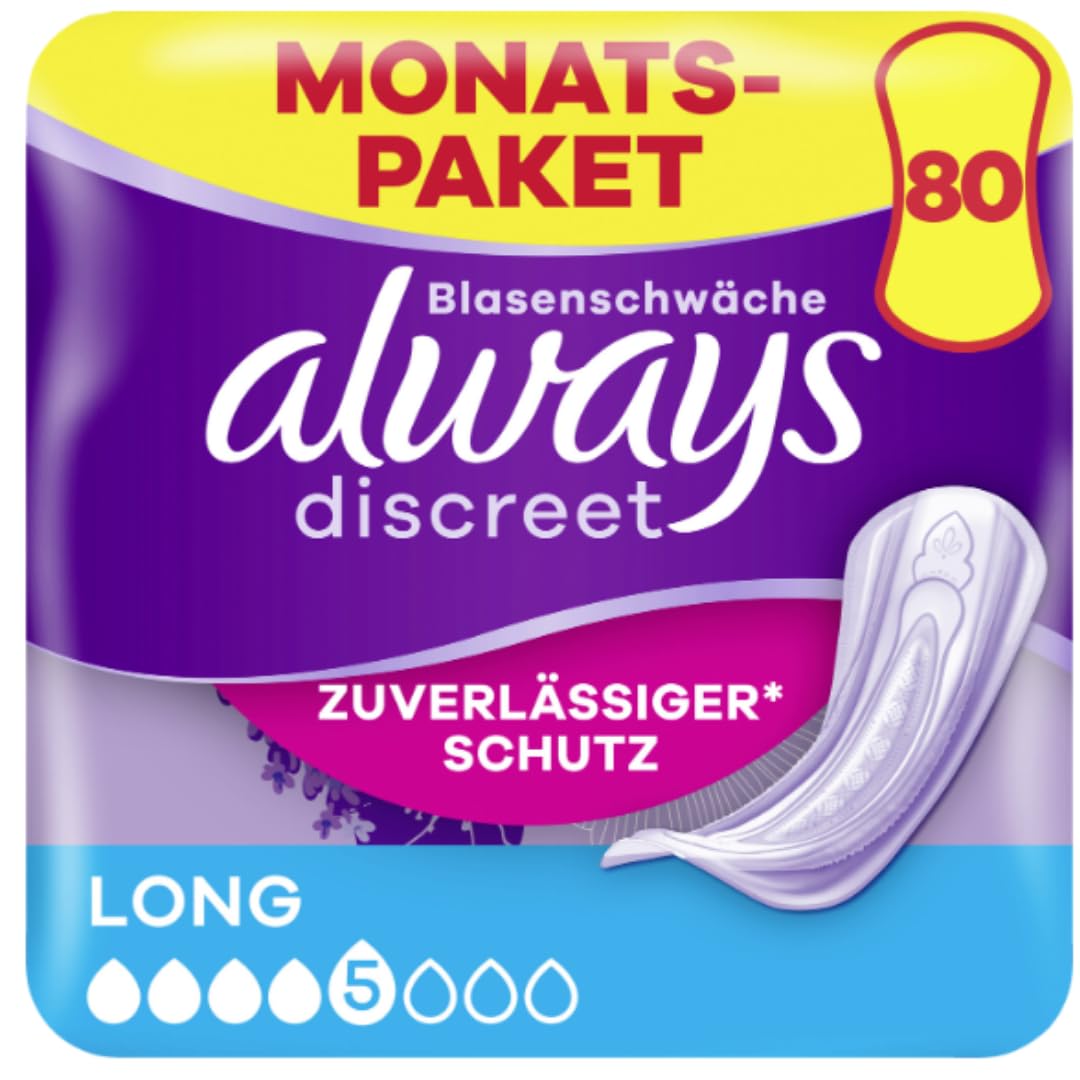 Discreet Inkontinenz-Einlagen Größe 5 Long bei Blasenschwäche Monatspaket 80 Stück mit Pufai Grocery