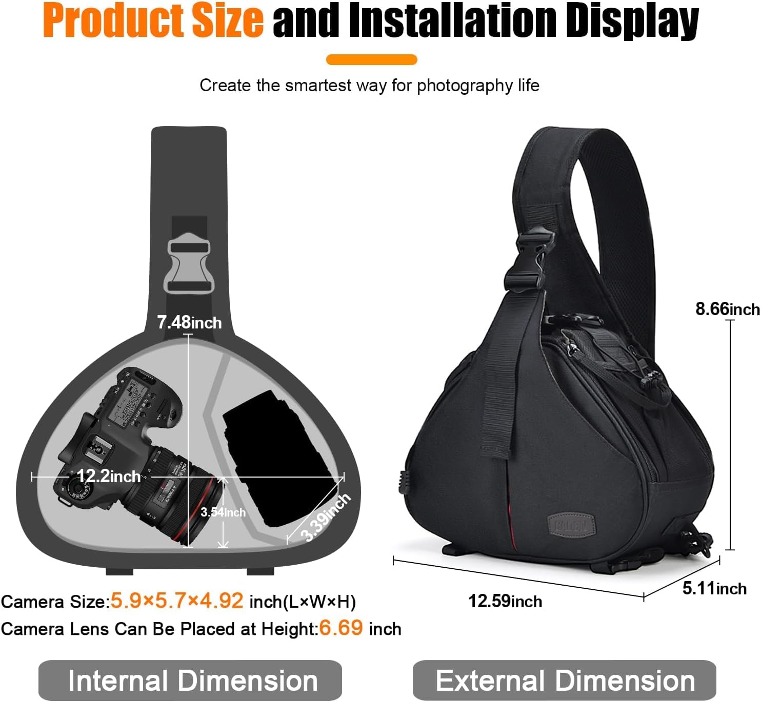CADeN Sac Bandoulière Appareil Photo Reflex avec Housse Anti-Pluie, Sac à Dos de Photographe Compatible avec Les Appareils Photo Reflex Numériques Canon Nikon Sony（Noir）