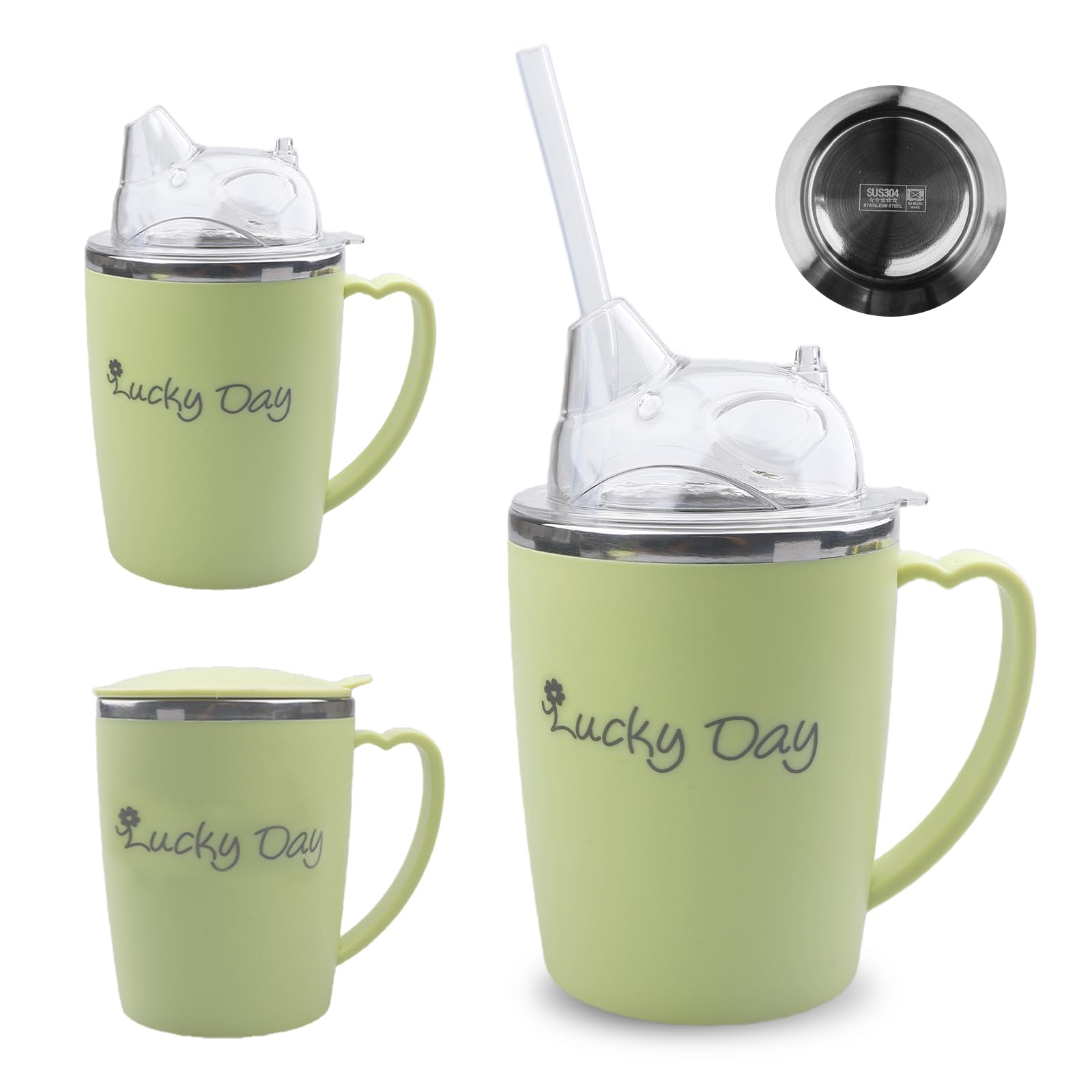 BAIFULAI Taza con pico para personas mayores, 350 ml, vaso 3 en 1 con paja de 30 cm, a prueba de fugas, con mango, para personas mayores y embarazadas