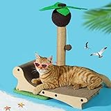 LOVMIOAW Cat Hammock with Coconut Palm Tree Scratching Post, Durable Corrugated Cardboard & Sisal Rope, Elevated Cat Bed for Indoor Cats, Fun Palm Tree Design with Hanging Toy