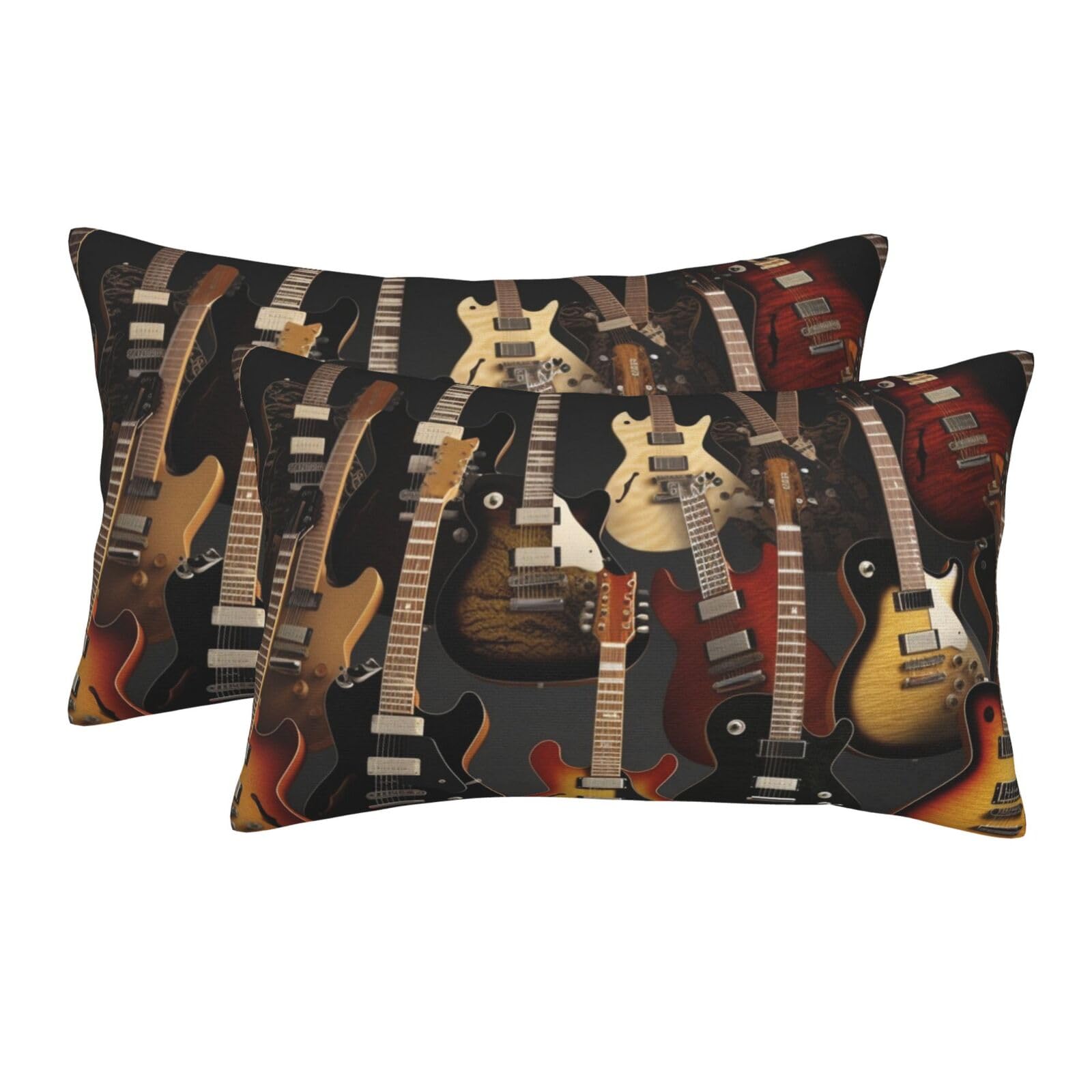 2 Pack Pillow Cases with Hidden Zipper, Soft Breathable Pillow Covers for Hair and Skin, Guitars Pillowcases 20"x30" Bed Pillow Protectors Cover for Sleeping Gifts