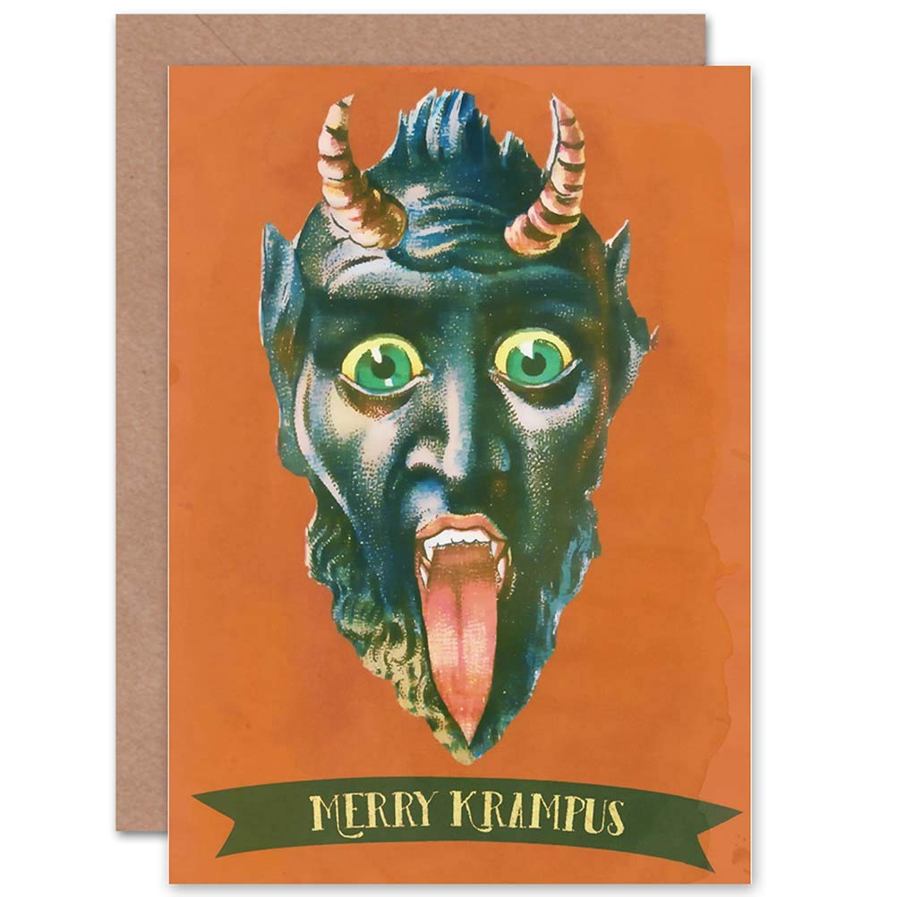 Wee Blue Coo Greeting Merry Krampus Alpine Anti Santa Xmas Funny Sealed Greeting Card Plus Envelope Blank inside
