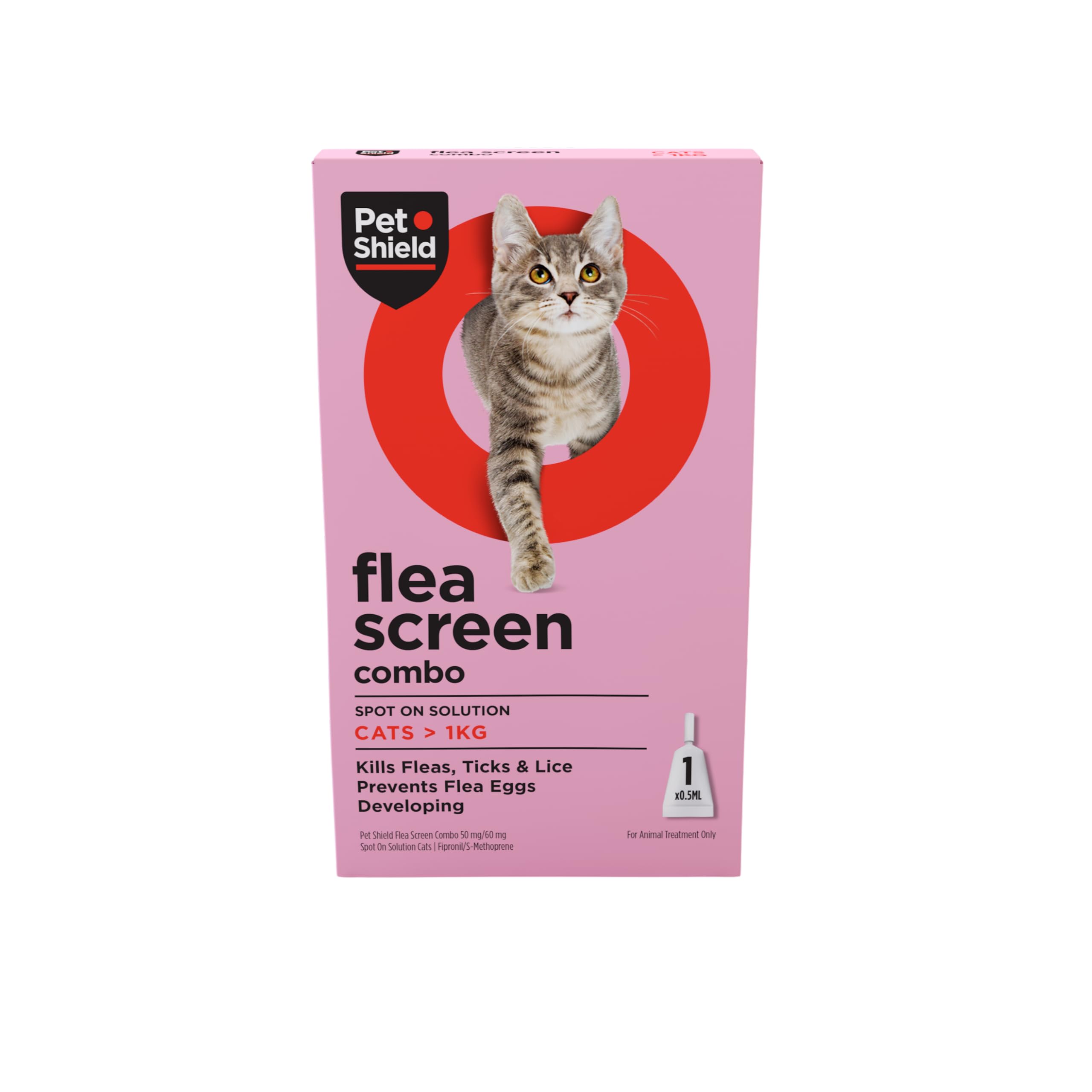 Pet Shield Flea Screen Combo Cat, Spot-On Flea Treatment for Cats & Kittens Over 8 Weeks Old