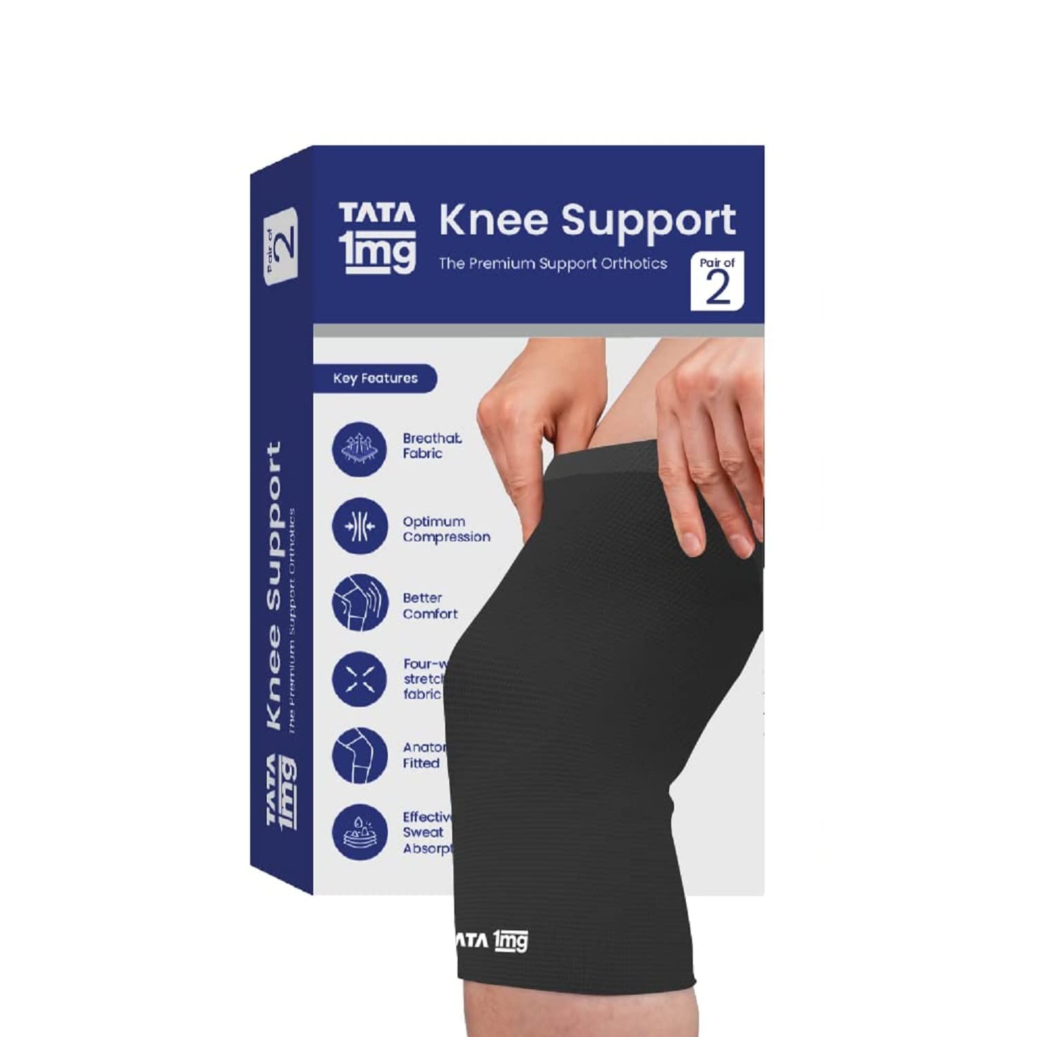 Tata 1mg Knee Cap Black Edition for Sports, Exercise & Pain Relief | Knee Support Guard Pair for Men and Women(Pack of 2, Size: Large) (B0BTTGSYBW) Amazon Price History, Amazon Price Tracker