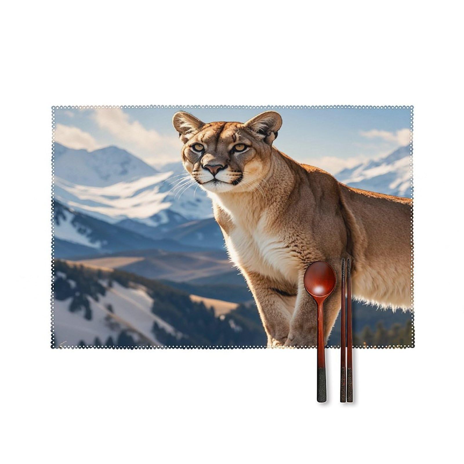 Panther & Mountain Lion Placemats Set of 6 Heat Resistant Non-Slip Place Mats Washable Wipeable Table Mats Elegant Farmhouse Placemat for Kitchen Dining Outdoor Party Table Decor