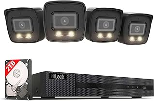 HiLook® by HIKVISION PoE Überwachungskamera Set mit 4X 8MP 4K Bullet Kameras und Hybrid Light Nachtsicht Schwarz KI Person Fahrzeugerkennung 8CH NVR 2TB HDD wetterfest App Steuerung