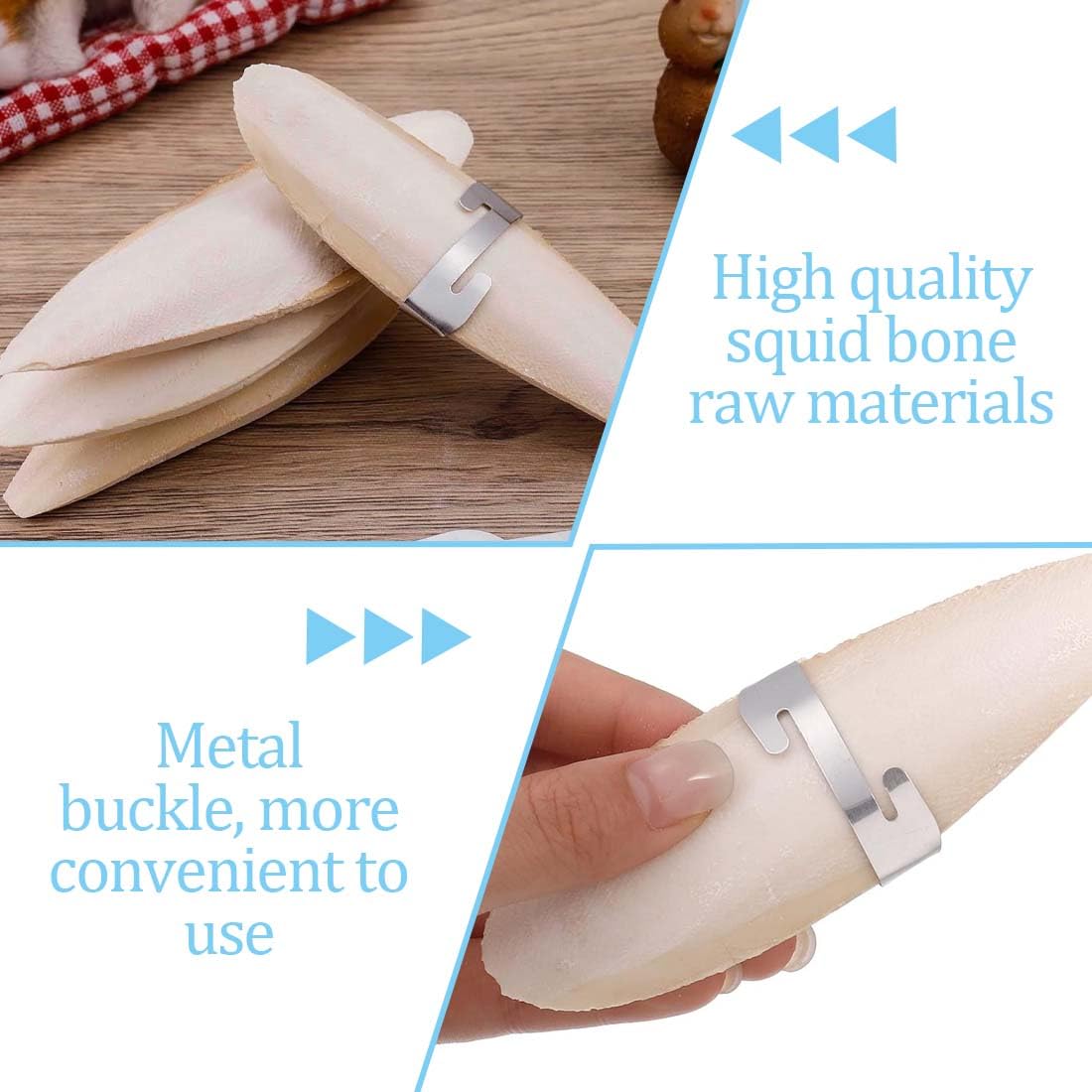 Osso Di Seppia Per Pappagalli, 4 Pezzi Naturali Con 2 Supporti Metallici Grandi, Giocattolo Masticabile Per Uccelli E Tartarughe, Colore Giallo, Dimensioni 11-13Cm