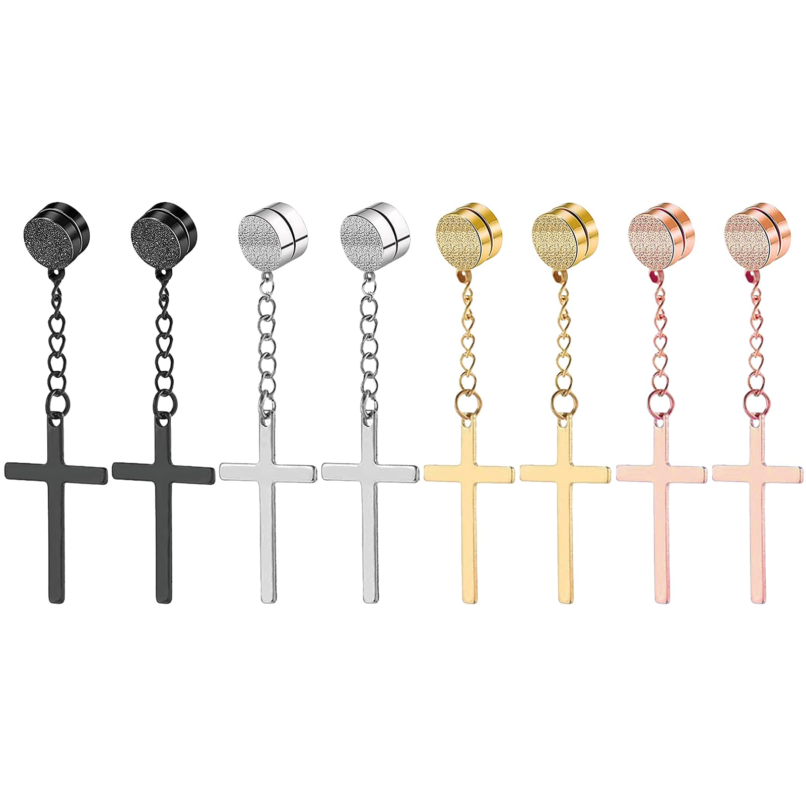 4 Pairs Stainless Steel Magnetic Earrings for Men Clip on Earring Magnetic Stud Earring Unisex Non Piercing CZ Magnet Studs Diamond Cross Earrings for Women Men