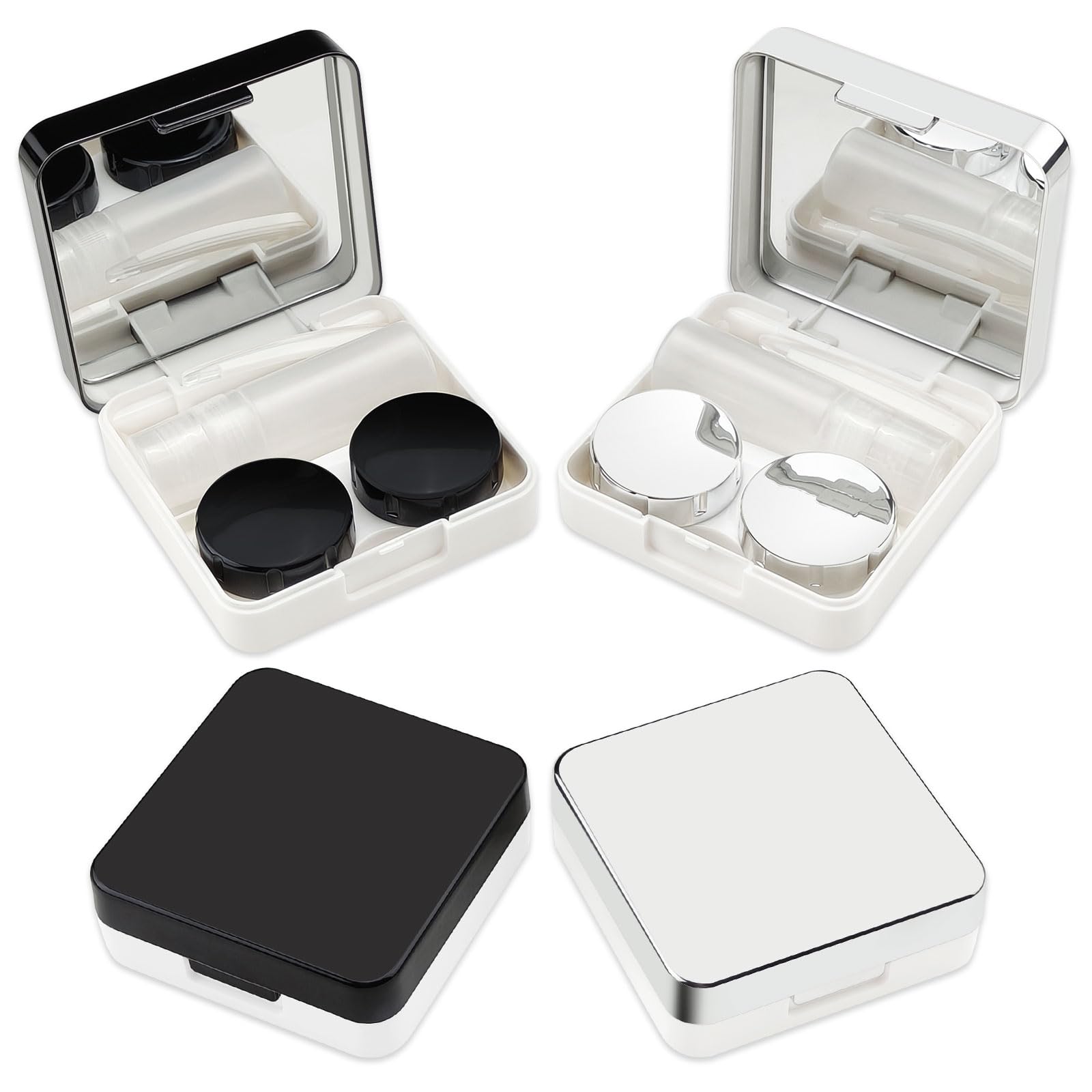 Mirrored Surface Contact Lens Case Travel Eye Contact Case Holder with Mirror Remover Tool Tweezers Solution Bottle Portable