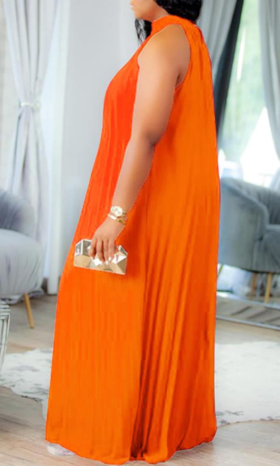 Choichic Plus Size Maxi Dresses for Women Sleeveless Halter Neck Chiffon Pleated Loose Flowy Long Summer Beach Dresses - Image 2