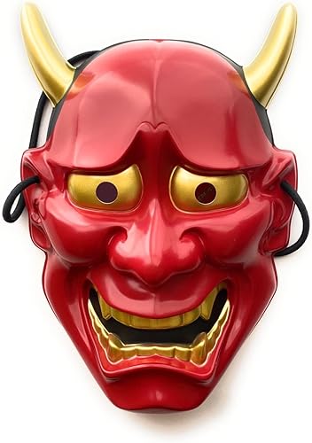 Samurai Oni - Máscara de Hannya japonesa de demonio aterrador para Halloween, disfraz de Ninja Warrior Evil cosplay, color rojo