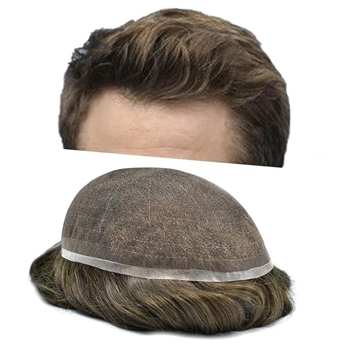 Toupee - Sistema de reemplazo de piezas de cabello humano real, encaje suizo suave, encaje suizo para hombres, sistema de pelo de tupé para hombre,