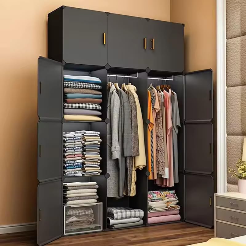 Image of Mevigo Foldable Plastic Wardrobe for Clothes - 12- Door Baby Cupboard for Clothes Storage, Wardrobe for Kids, Plastic Almirah, Collapsible Wardrobe for Kids Livingroom & Home -Grey-HO2