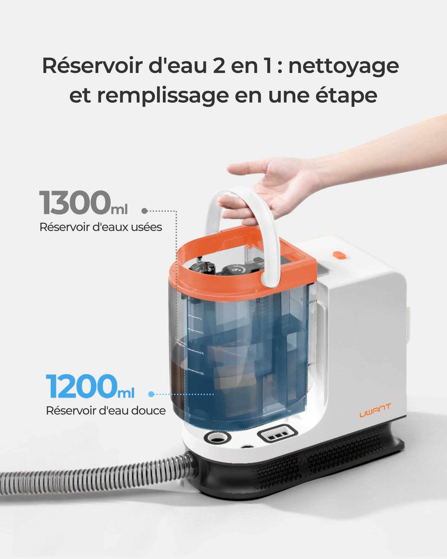 Uwant B200 SE, Shampouineuse, Nettoyeur canapé tissu, Technologie de moteur magnétique Flottant, Adaptée pour nettoyer canapés, tapis et matelas, 12000 Pa, 69 dB