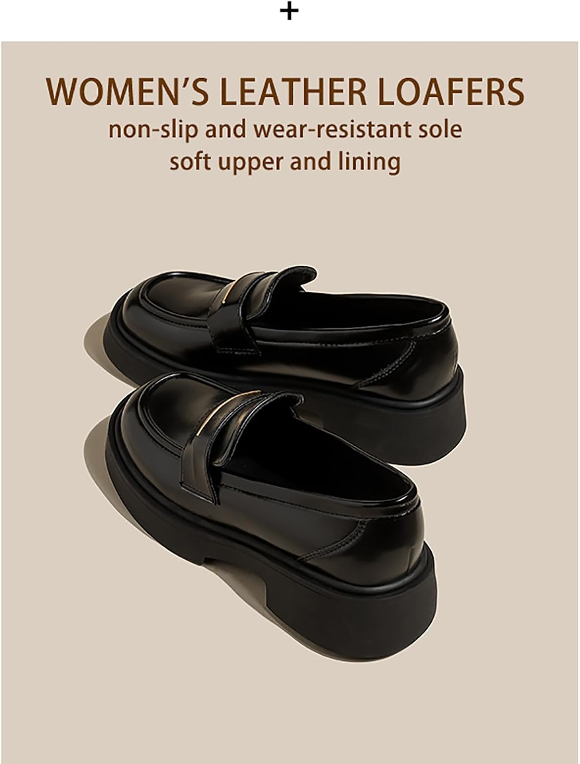 Women's Leather Platform Loafers - Chunky Heel Slip-On Shoes for Business & Casual, Round Toe Comfortable Work Dress Shoes with Cushioned Sole - Image 4