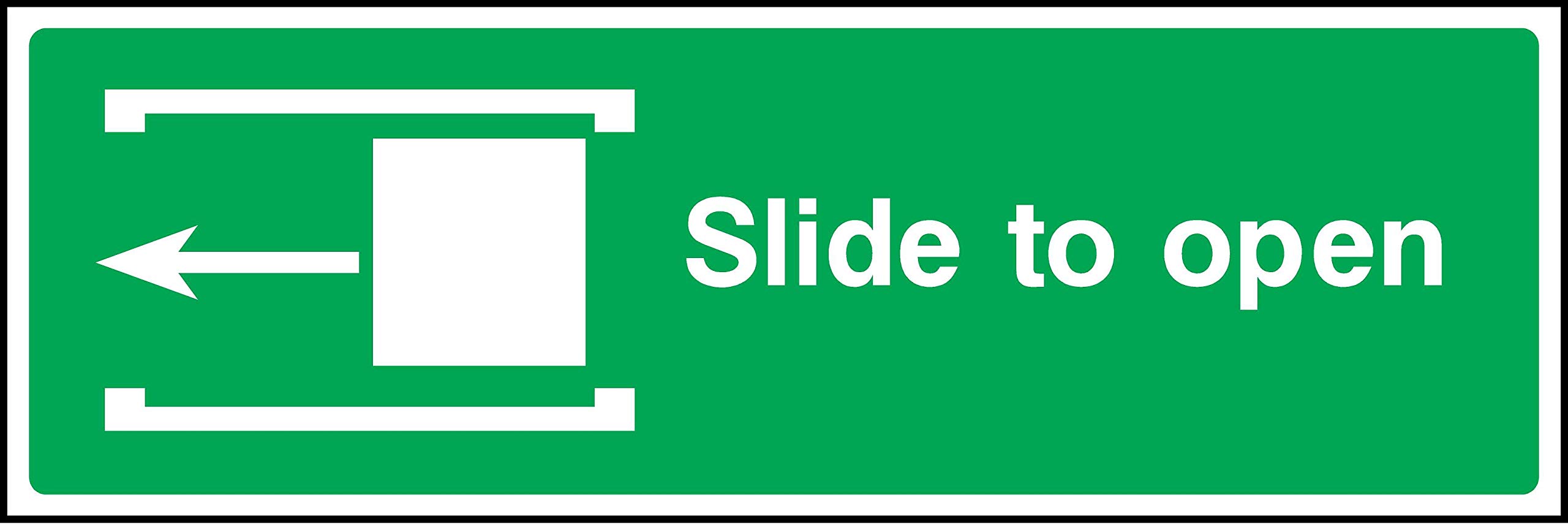 Kpcm Display Ltd Slide To Open Left Emergency Door Safety Sign - 1.2Mm Rigid Plastic 300Mm X 100Mm