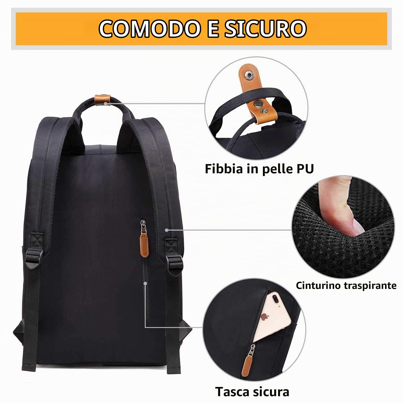 VASCHY Zaino porta PC, Zaino Donna Zaino PC 15.6 Pollici Zaino Scuola Zaino Lavoro Donna Zaino Uomo Vintage Zaino da Viaggio Antifurto Donna Zaino Università Trekking