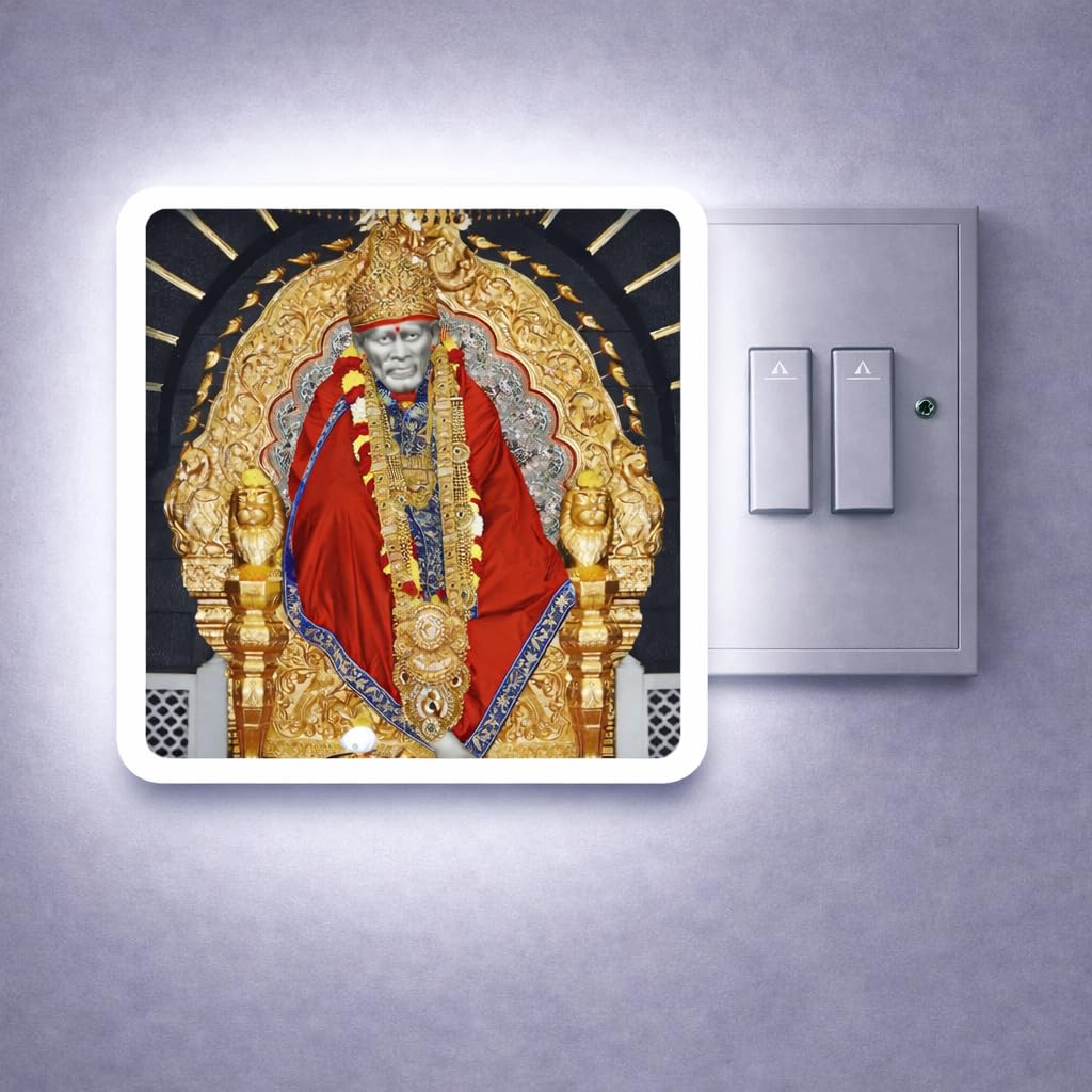God Photo LED Night Lamp for Pooja Room | Energy Efficient Plug-in 2 Pin Mandir Light | Divine Backlit God Image Lamp for Bedroom, Temple & Home Decor | 4x4 Inch Square (Shri Sai Baba (P06))-image-26