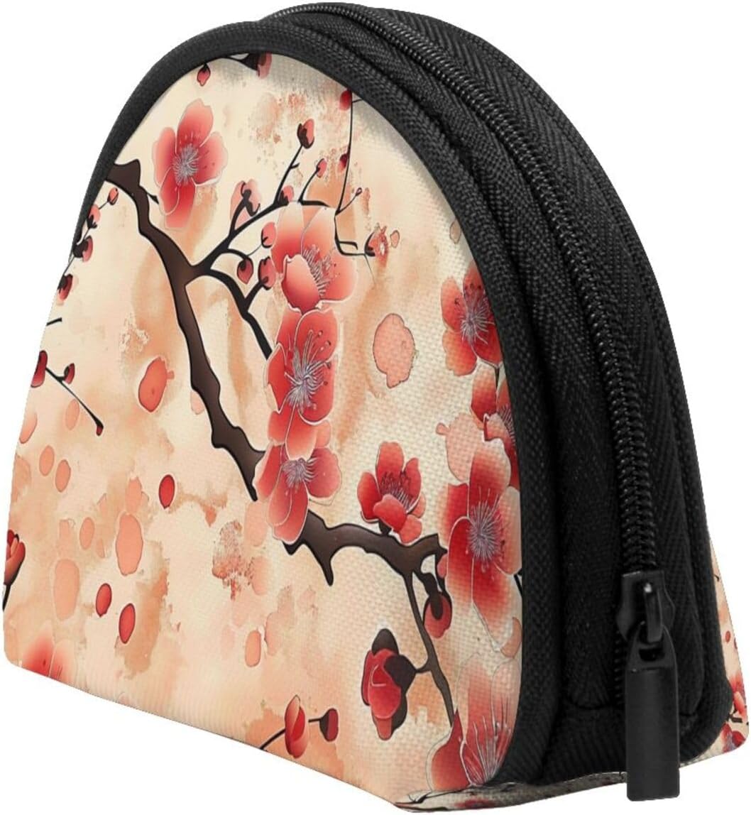 Japanese Plum Floral Printed Coin Purse for Women Cute Small Change Wallet Mini Coin Purses Pouch with Zipper