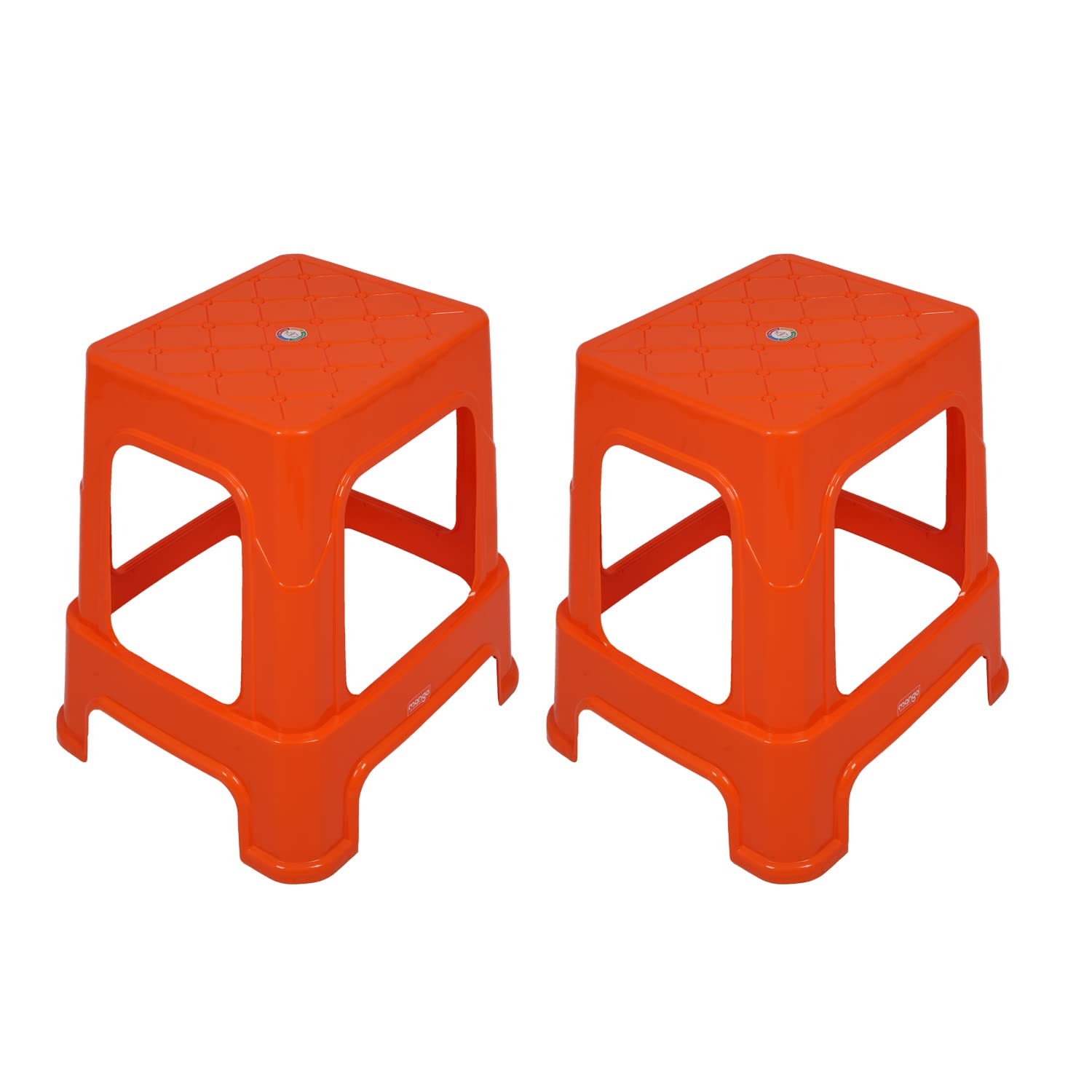 Magicbaksa Sikander Full Size Plastic Durable Stool for Home/Garden/Cafe, Big Size Stool, Pack of 2 (Orange)