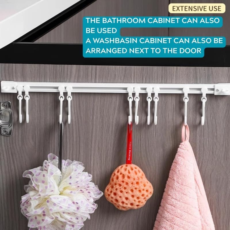 Sliding Rail Hook Rack – 30cm Adhesive Hook Bar for Kitchen, Bathroom, or Over-The-Door Storage – No-Drill Wall Mounted Hanger with Movable Hooks – Space-Saving Organizer Strip