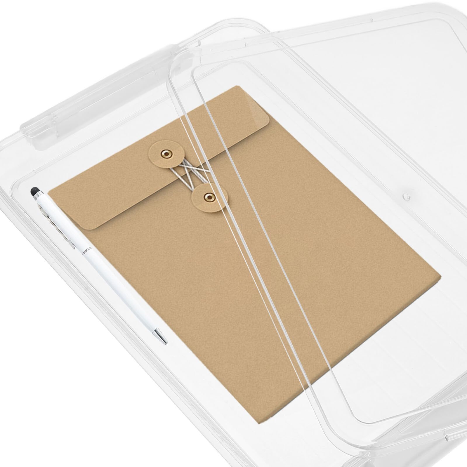 Ciieeo Set 2 Scatole Portadocumenti Trasparenti in Pet Coperchio, Design Impilabile per Ufficio e Scuola, Ampio Spazio Interno per Conservare Documenti A4