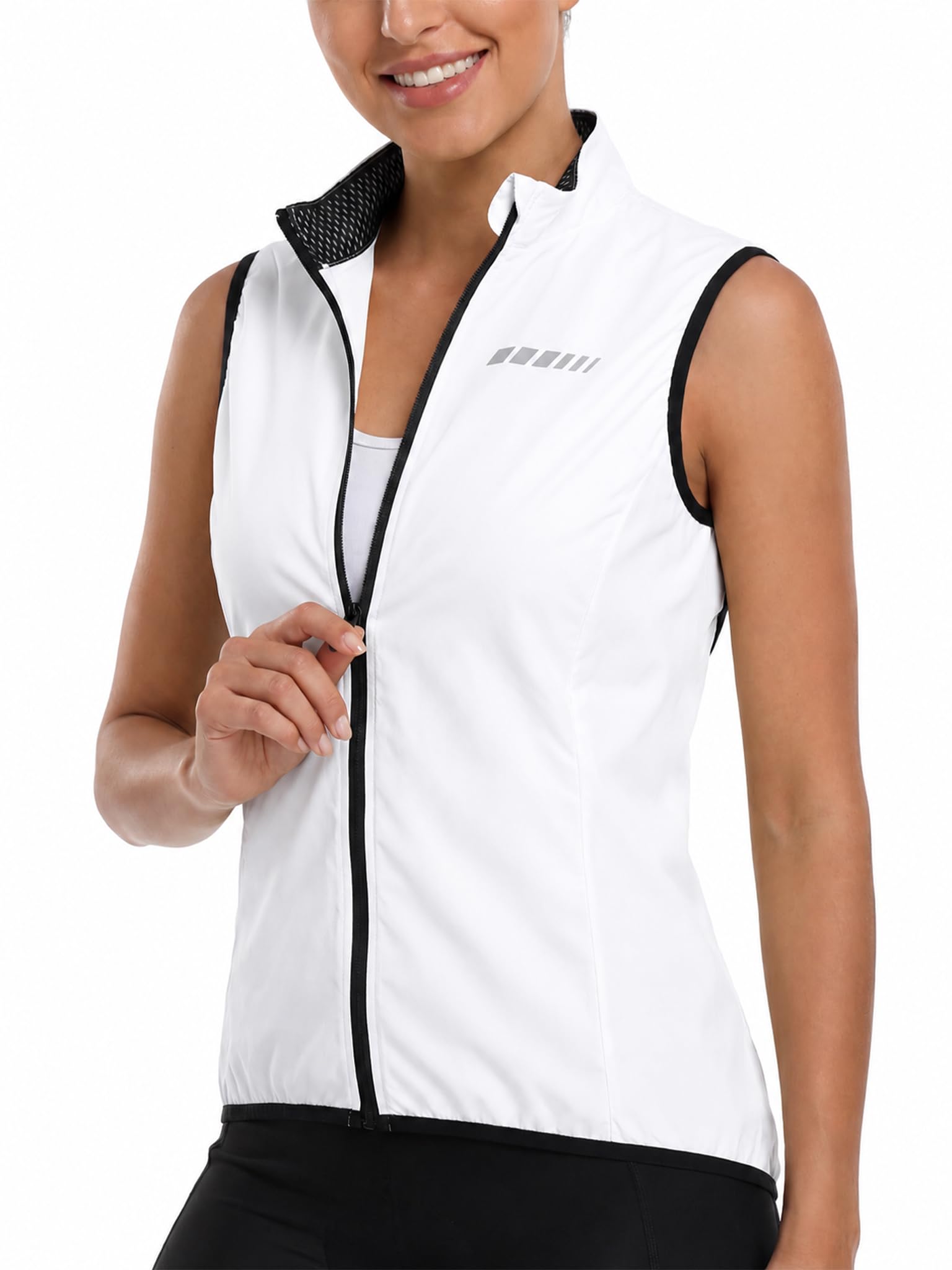 qualidyne Women's Windproof Cycling Vest, Full-Zip Bike Jacket with Pocket | Sleeveless breathable bicycle vest with a mesh back, packable design and low-light details for road biking and running