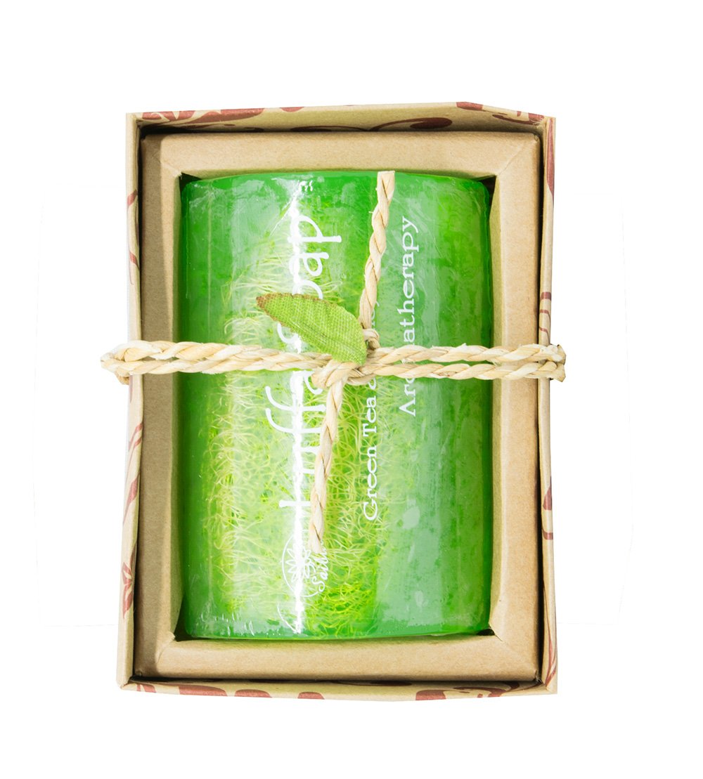 SAIBUA HANDMADE SOAP LUFFA SOAP Aroma Green Tea & Honey Scrub Herbal Natural 100 G