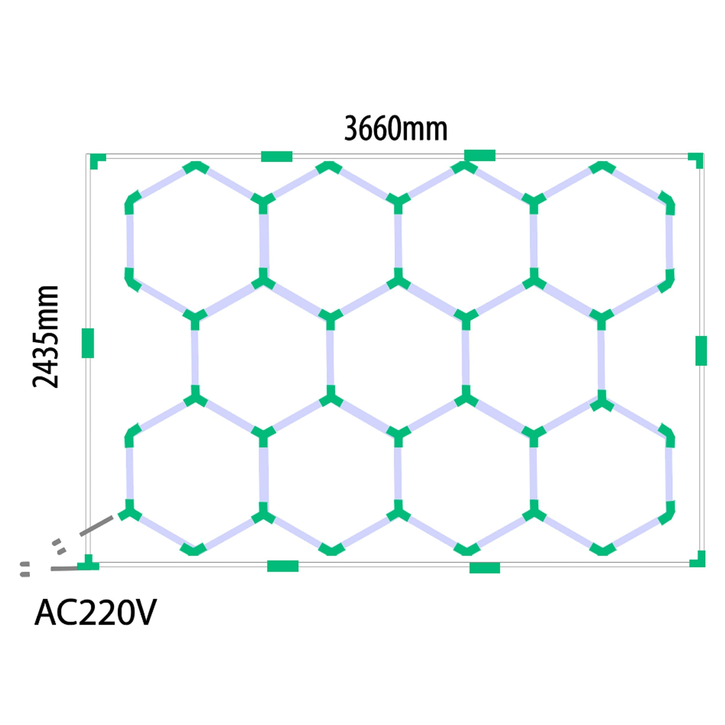 EinParts EPHCL14 lampa LED Hexagon z ramą 243,5x366 cm 11 modułów 64240 lm 6500K zimna biel do warsztatu detailingu