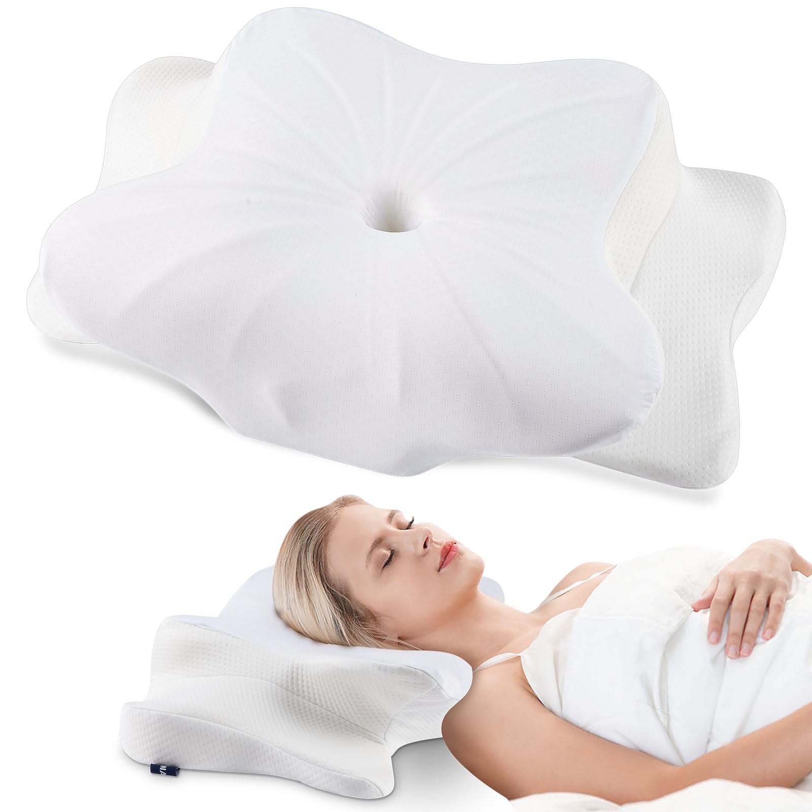 DONAMA Cuscino Cervicale Memory Foam Ergonomico 2 Altezze Rinfrescante | Cuscino ergonomico 63×38×14 cm, traspirante, federa lavabile, per tutte le posizioni