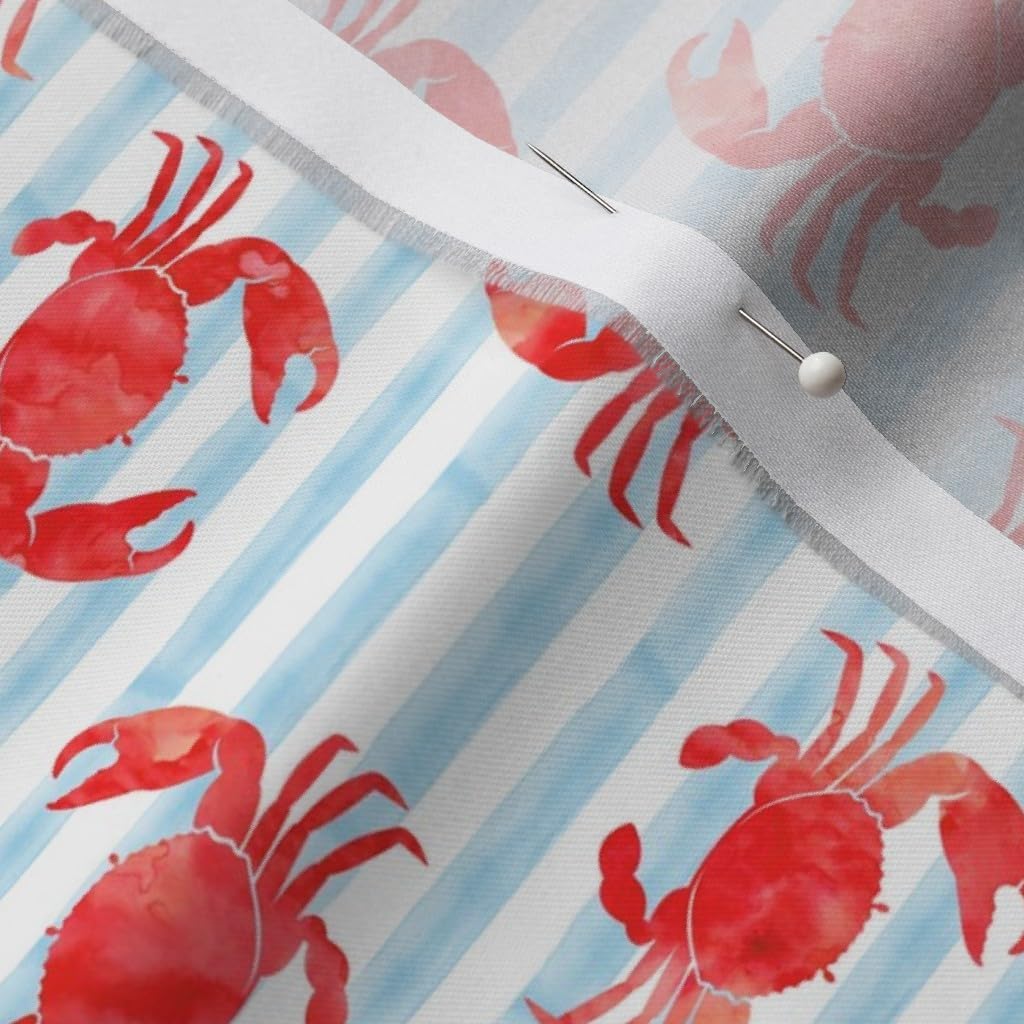 Spoonflower Fabric - Crabs Red Blue Stripes Nautical Summer Watercolor Crab Printed on Organic Cotton Sateen Fabric by The Yard - Sewing Quilting Apparel Home Decor
