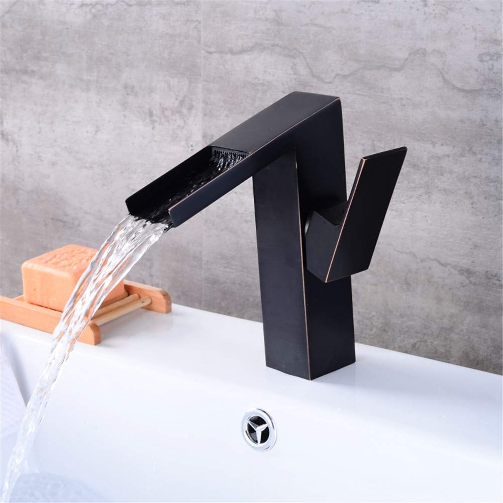Robinet de cuisine cascade noir et laiton mitigeur évier pont monotrou design carré