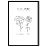 Framed September Morning Glory Aster Poster Canvas Print Art, Minimalist Aesthetic Wall Art, Cute Painting Pictures, Wall Decor for Living Room, Home Decor, Dorm Room (Blank Framed,8L X12W)