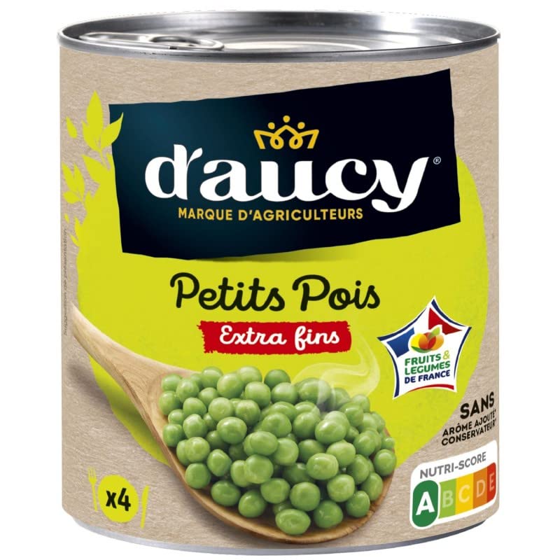 Pois extra fins D'AUCY 560g lot de 4 bocaux pour vos repas de famille