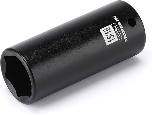 Miniatura 40 de MIXPOWER Enchufe de impacto profundo de 1/2", CR-MO, 1.417 in, métrico, 6 puntos, tuerca de eje de grado de impacto para una fácil extracción