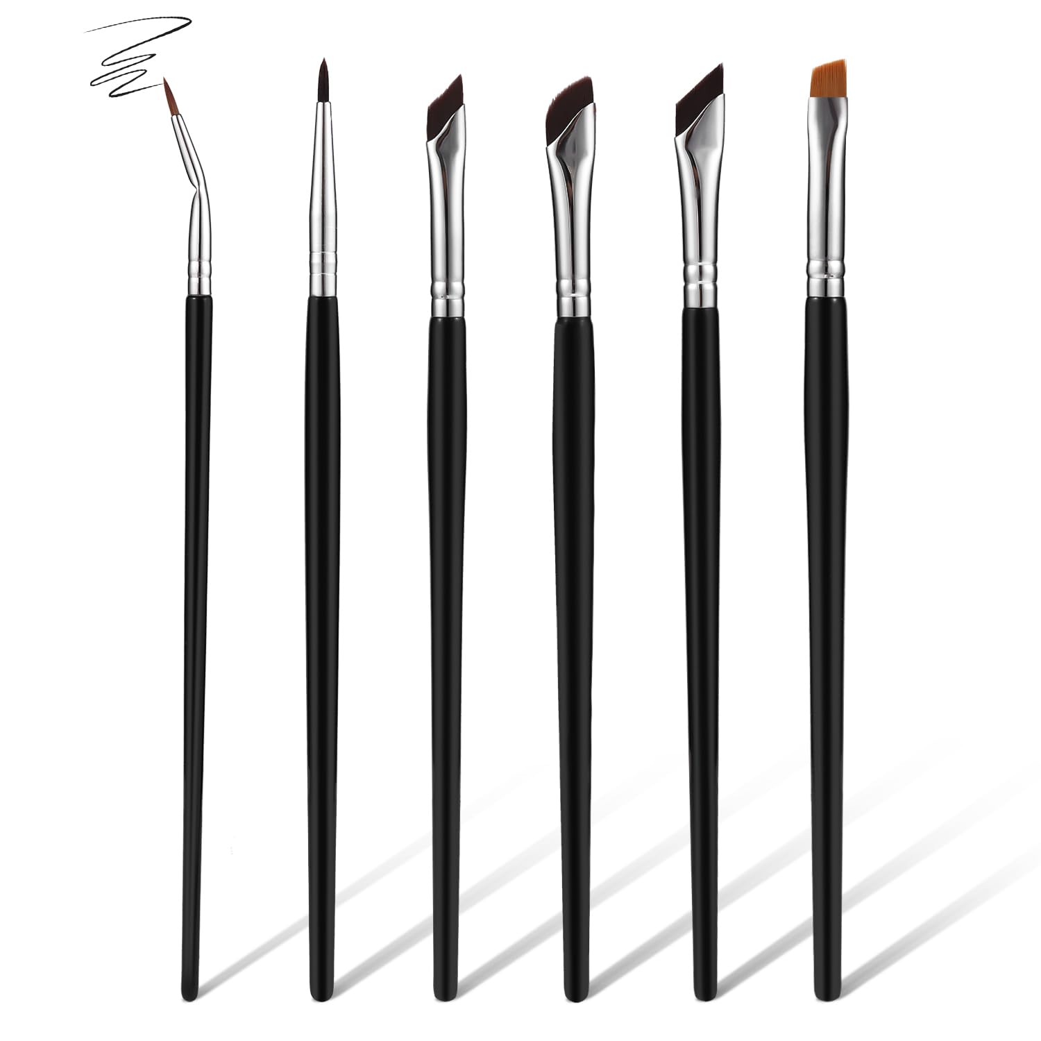 6pcs Angled Eyeliner Brush, Precision Eyebrow Concealer Brushes Fine Angled Eyeliner Brush Set Ultra Flat Thin Brush for Beauty Cosmetic Tool makeup(Black)