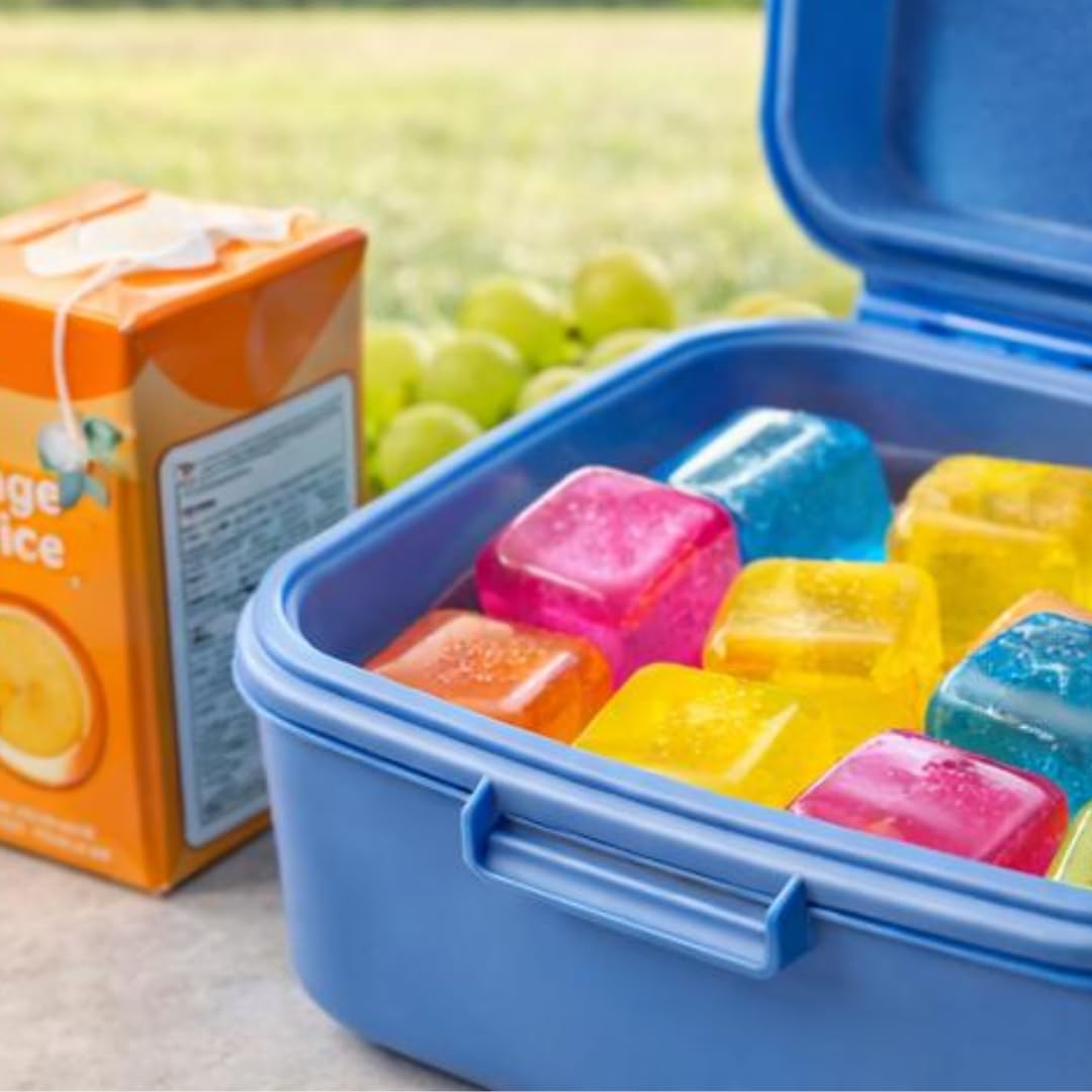 Cubetti di Ghiaccio 10pz Riutilizzabili Per Rinfrescare Bevande o Cibo - Trasparenti o Colorati - Per Bevande, Feste, Portamerenda, Gita, Mare,Piscina (CUBETTI COLORATI) - 3