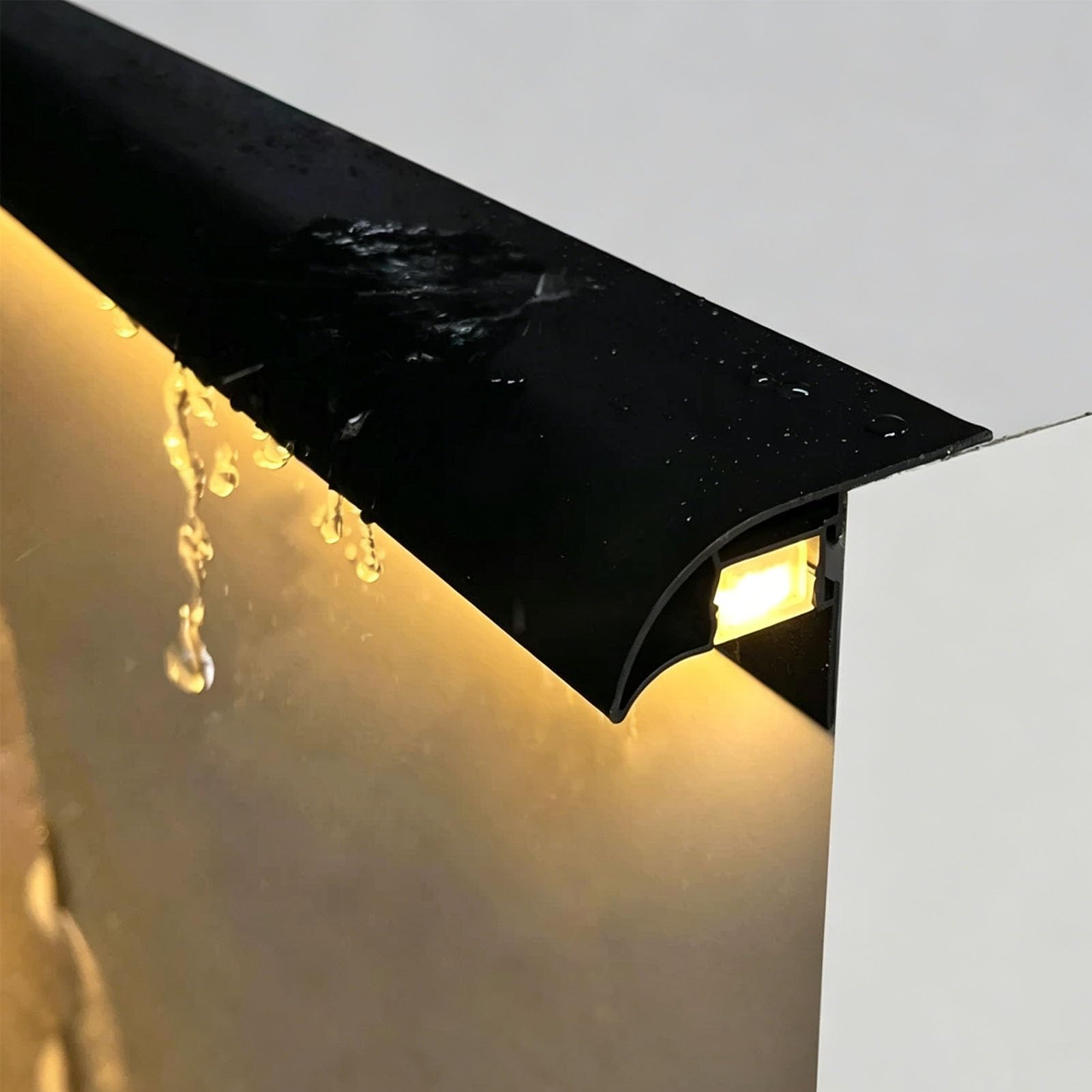 Übergangsprofil 2 Stück Tropfkantenprofile aus Aluminium mit Lichtkanal, Regenabweiser für Außenwände, Regenschutz für Balkone Unter Dachvorsprüngen(Black)