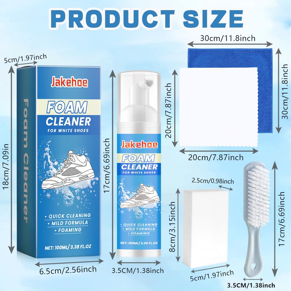 flintronic Pulisci Scarpe, Kit Pulizia Scarpe, Detergente in Schiuma, Detergente per Allenatori, con Spazzola, Asciugamano e Spugna, Pulizia Scarpe Scamosciate, per Rimuovere Macchie e Sporcizia