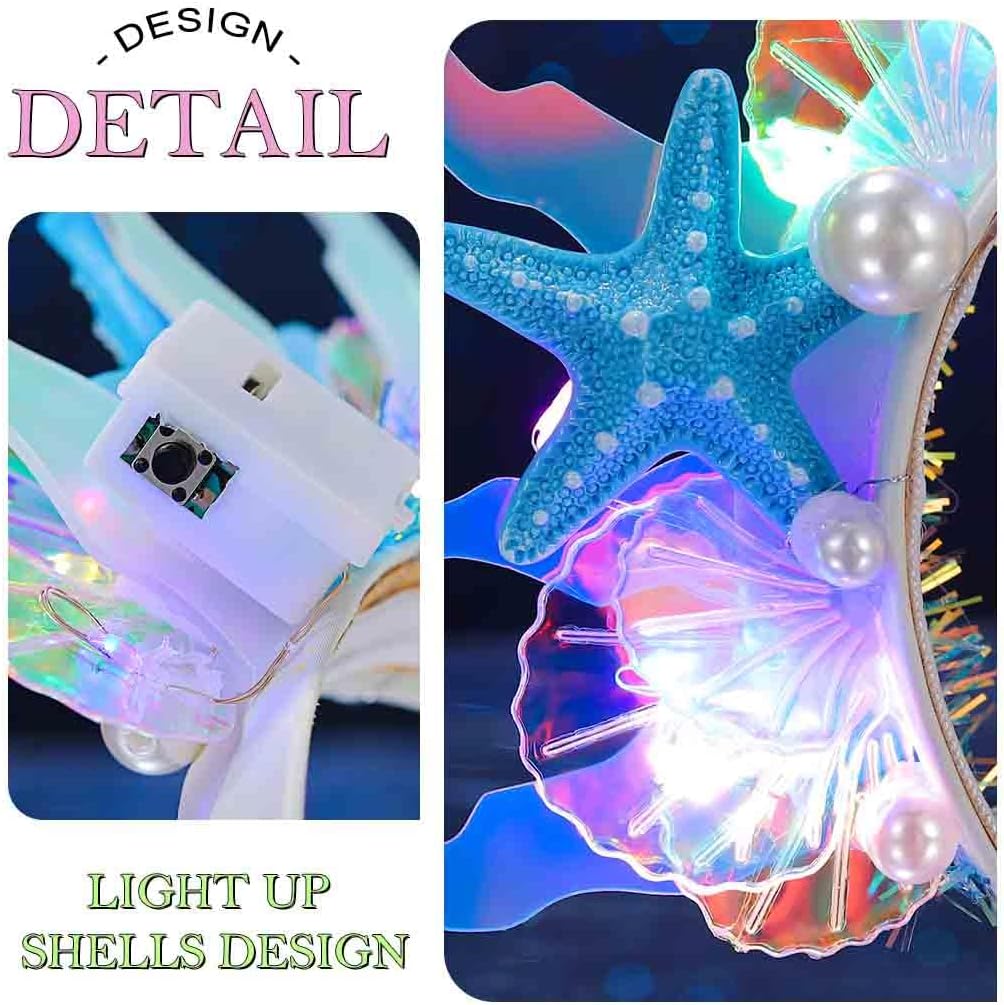 Zoestar Light Up Starfish Halo Headband LED Mermaid Ocean Cosplay Headbands Sea Glow Party Hair Accessories for Women - Image 8