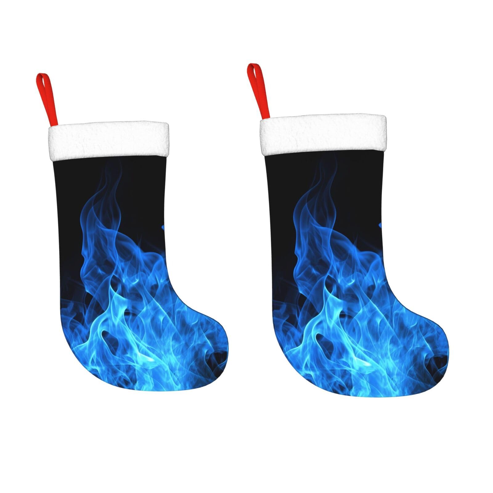 KLOPH 2 Pack 18 Inches Christmas Stockings Personalized Blue Flame Xmas Stocking Hanging Decoration Fireplace Stocking for Holiday Xmas Tree Christmas Fireplace Decor Gifts