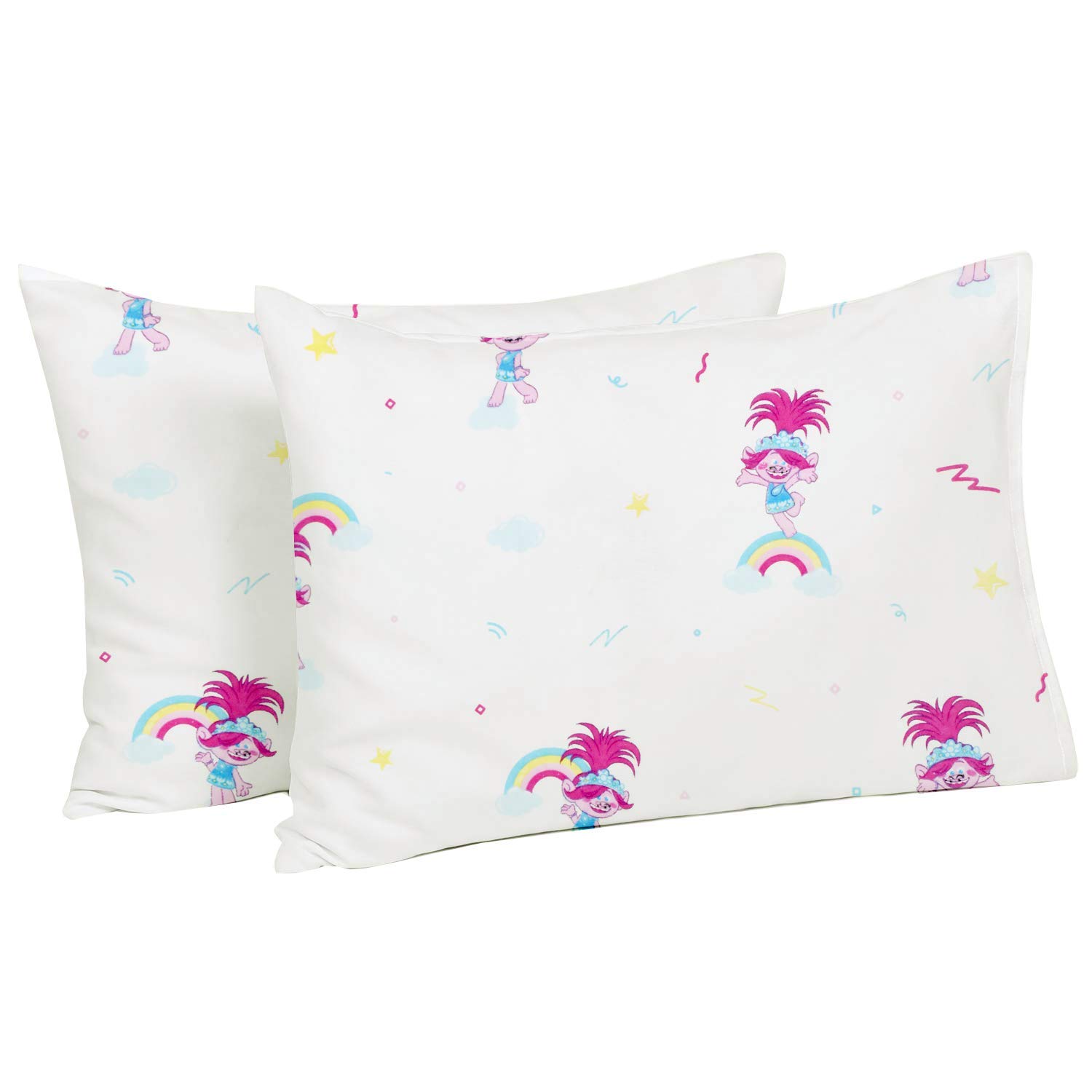 Little Head Sleepy Toddler Pillowcases Pack of 2 - Flannel Cotton 12x16 Pillow Covers for Kids | Baby Pillowcase for Girls | Queen Poppy Trolls Print | Soft, Washable, Envelope Closure
