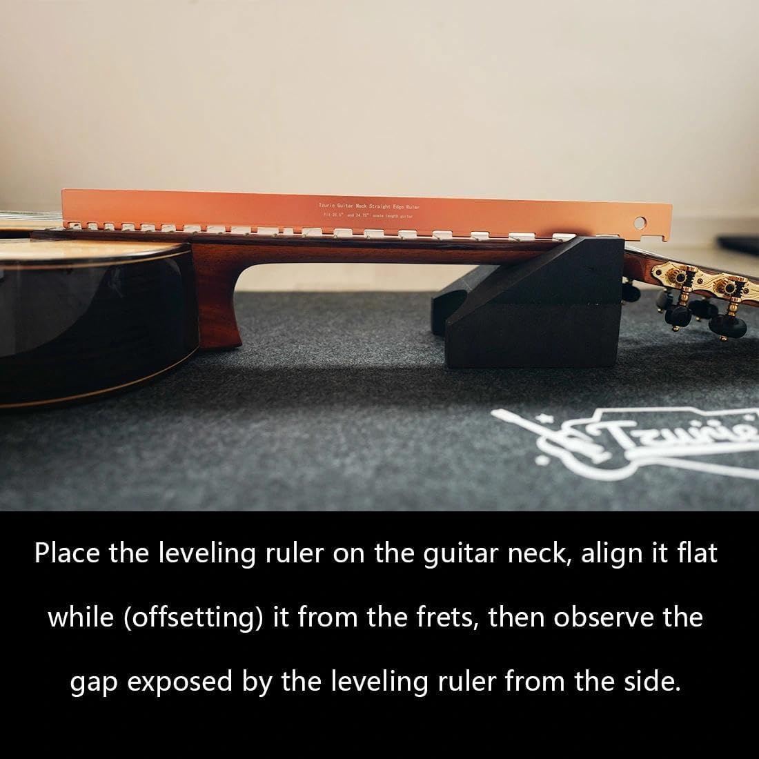 Prosta krawędź szyi gitarowej z etui – linijka gitarowa z naciętą prostą krawędzią, narzędzie lutnicze zaprojektowane do wag 64.8 cm i 63 cm