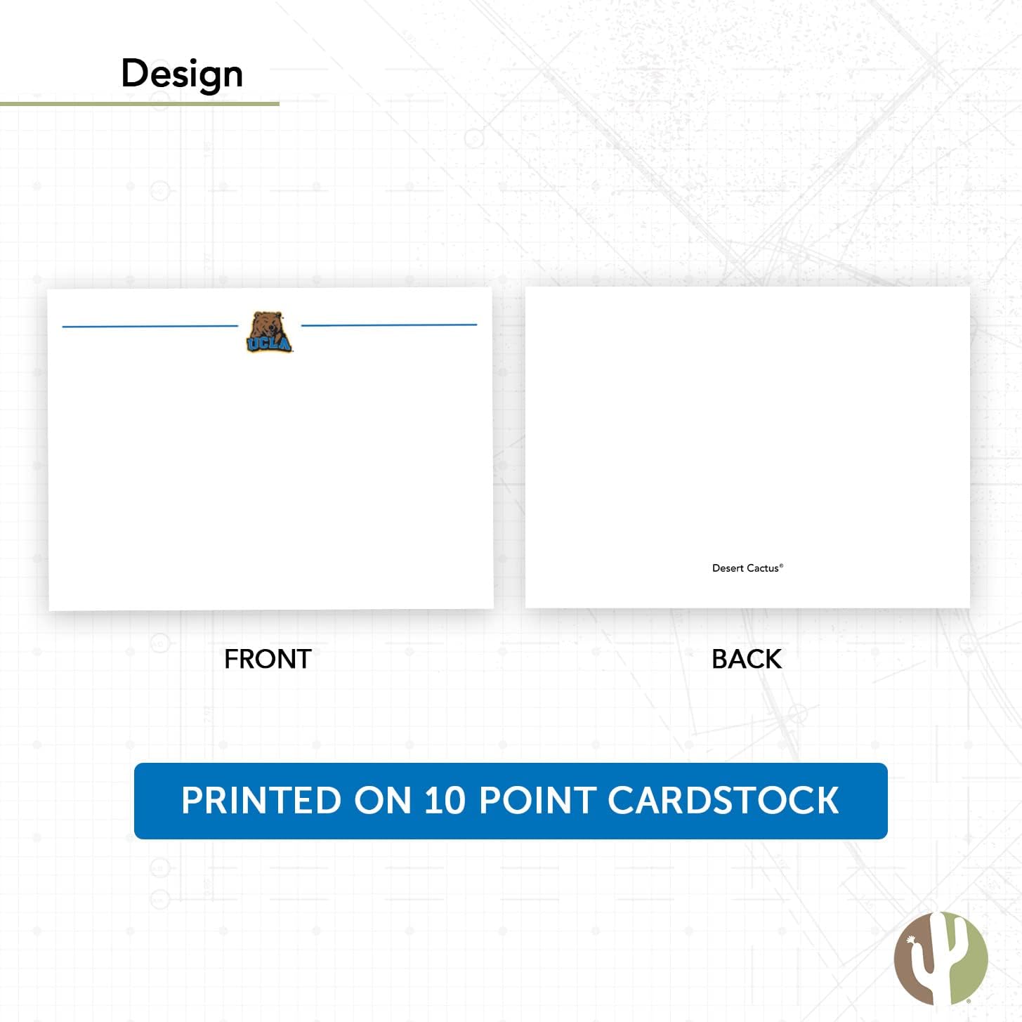Desert Cactus UCLA 10 Pack Notecards Stationery Cardstock University of California Los Angeles Bruins Includes Envelopes Memo Party Thank You (Notecard 1a)