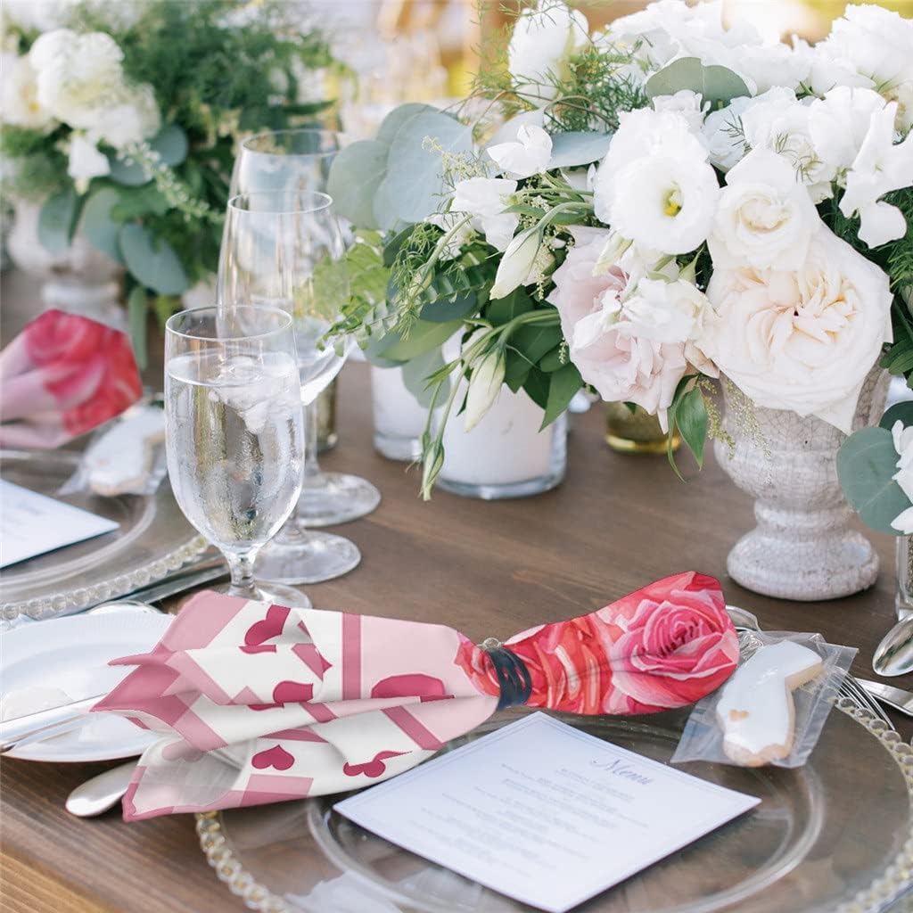 Love Roses Plaid Napkins Cloth Set Wedding Party Table Cloth Soft Kitchen Dinner Napkins Christmas Napkins (Color : 8pcs, Size : 50x50cm) (8pcs 50x50cm)