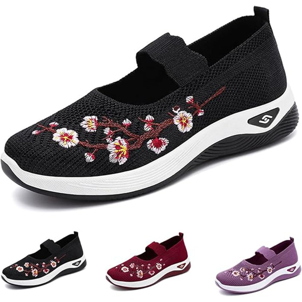 Orthopedic Shoes for Women,Women's Embroidered Flower Shoeses,Women's Woven Orthopedic Breathable Soft Shoes Arch Support,Nurse Shoeses Casual Walking