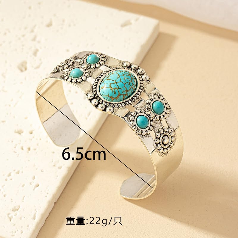 Bohemian Turquoise Cuff Bracelet for Women Vintage Court Style Open Bangle Gold Silver Turquoise Bracelet Adjustable Statement Birthday Wedding Party Jewelry3